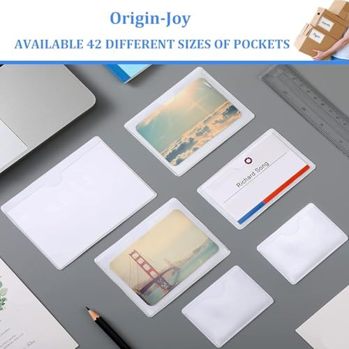 Origin-Joy 35 PCS Self Adhesive Index Card Pockets with Top Open, Clear Plastic Label Holder for Cards of Note, Library and Business, Adhesive Label Pockets & Card Holder (4 x 2 inch) - Image 6