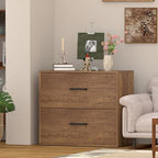 2 Drawer Filing Cabinets, Wood Lateral File Cabinet for Home Office, Modern Farmhouse File Cabinets with Hanging Rail for Letter Size, Large Wooden Storage Cabinets, Brown - Image 2
