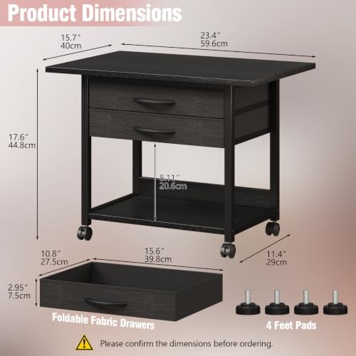 VENNQD Large Printer Stand with Storage Fabric Drawer Under Desk Printer Table with Wheels for Home Office, Printer Cart fit Fax Machine Scanner 23.4"x15.7" (Black, 2 Tiers) - Image 6