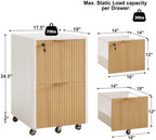 2 Drawers Fluted Mobile File Cabinet with Lock, Rolling File Cabinet Printer Stand Table, Under Desk Wooden Filing Cabinets for Home Office Essentials Storage Organization Furniture Letter/Legal/A4 - Image 2