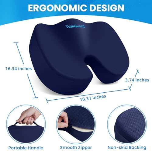 TushGuard Memory Foam Seat Cushion for Office Chair, Car Seat, Blue, XL - Image 2