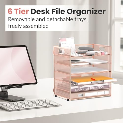 Daltack 6-Tier Paper Organizer for Desk with Handle, Rose Gold, 2 Pack - Image 5