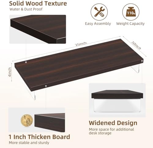 Monitor Stand Riser, 25x10 in Wood & Acrylic Computer Desk Organizer Shelf - Image 4