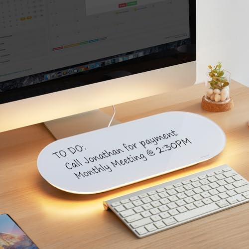 TSJ OFFICE Glass Desktop Whiteboard - 17 X 7 Inches Small Dry Erase Board with Warm White Light, Glass White Board Surface Notepad with 1 Drawer, Desk Organizers for Office, Home, School Supplies by TSJOFFICE-WipeCleanThinkGreenWorkSmart