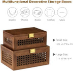 2PCS Decorative Rattan Storage Box Basket with Lid Wooden Frame - Image 4