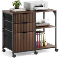 VINGLI 3 Drawer Mobile File Cabinet Printer Stand, Fluted Filing Cabinet with Open Storage Shelves Adjustable, Rolling Lateral Fabric Filing Cabinet for Home Office, Fits Letter Size, Walnut by VINGLI