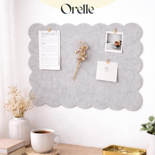 Orelle Scalloped Felt Bulletin Board | 35 x 23” | Foldable Peel and Stick Felt Board for Wall | Alternative Cork Board for Office, Message Board, Kids Art Display | Heather Gray - Image 2