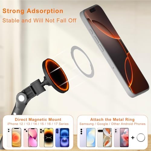 Magnetic Overhead Phone Mount for Desk, MagSafe-Compatible 17 in Long Arm iPhone Holder, 360° Swivel Stand for Video Recording, Filming, Live Streaming, Cooking, and DIY Crafts - Image 6