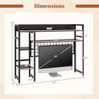 GIANTEX Desktop Bookshelf, 37" Desk Shelf for Up to 32" Computer Monitors, 4 Tier Desktop Display Shelves with Grid Panel, 6 Movable Hooks, Anti-tip Device, Desk Hutch for Home Office Dorm (Black) - Image 3