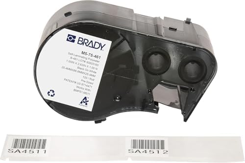 Brady Authentic (M5-75-461) Self-Laminating Cryogenic Polyester Labels 1" H x 2.625" W Black on White, Clear, 120 Labels. for use with The BMP51 and M511 Label Printers by BradyCorp