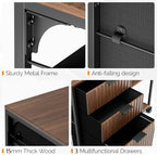 VINGLI 3 Drawer Mobile File Cabinet Printer Stand, Fluted Filing Cabinet with Open Storage Shelves Adjustable, Rolling Lateral Fabric Filing Cabinet for Home Office, Fits Letter Size, Walnut - Image 7