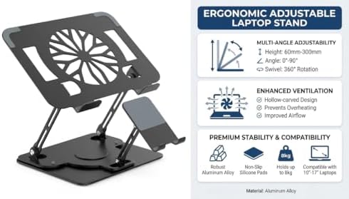 Laptop Stand for Desk,Laptop Riser with Phone Holder& 360° Rotating Base - Image 6