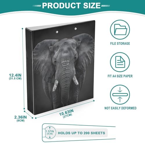 JIPONI 3 Ring Binder African Elephant 1 Inch Round Binders for Men Women Students, Cute File Organizer for Office School, 2pcs - Image 4