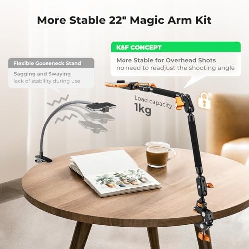 K&F CONCEPT 22" Magic Arm Clamp Kit, Overhead Desk Camera Mount - Image 2