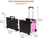 Inspired Living Ultra-Slim Rolling Collapsible Storage Pack-N-Roll Utility-carts, with Telescopic Handle, for Home, Garden, Shopping, Office, School use, Large, Pink & Black - Image 2