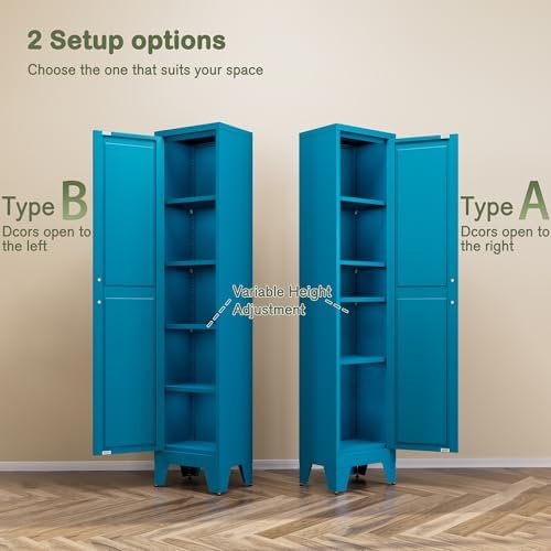 COFaR Tall Bathroom Cabinet, Metal Farmhouse Narrow Slim Storage Cabinet with Adjustable Shelves Barn Door for Bathrooms, Kitchens, Entrances Living Room (Blue) - Image 6