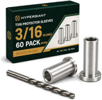 HYPERGIANT 60 Pack Cable Rail Protective Sleeves for 5/32 or 3/16 Inch Wire Rope, T316 Stainless Steel Wood/Composite Post Hole Sleeves, Deck Railing Hardware with 1 Drill Bit, Silver by Hypergiant-acolorfulstory