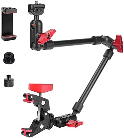 22" Magic Arm w Clamp Mount, Overhead Desk Phone Mount Stand, Adjustable Articulating Friction Camera Boom Arm w 1/4" Thread for Phone Video Light Webcam Action Camera Tripod Mic by JEBUTU