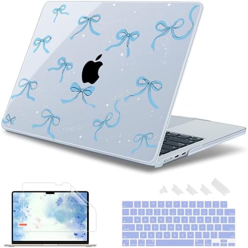 May Chen for MacBook Air 15 inch Case M5 M4 M3 M2 2026 2024-2023, Model A3448 A3241 A3114 A2941, Closes Seamlessly Hard Shell Laptop Cover with Keyboard Cover, Blue Bows P720 by MayChen