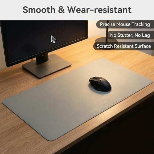 Leather Desk Pad Mat, (Light Gray, 16" x 31") Non-Slip Desk Blotter Pad - Desk Protector for Office, Home, Lap Desk, Laptop, and Desktop - Image 3