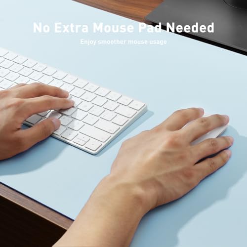 Aothia Faux Leather Desk Mat - Non-Slip PU Leather Desk Blotter, Waterproof Writing Surface, Large Desk Pad for Office & Home (Baby Blue, 55" x 17") - Image 4