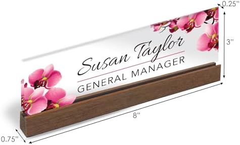 Artblox Office Personalized Name Plate for Desk with Business Card Holder On Clear Acrylic Glass Orchids Flowers Design Custom Desk Name Plate with Your Name and Credentials Customized Gift - Image 3