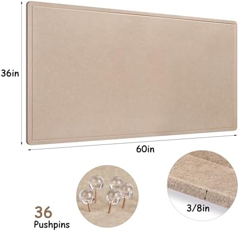 Foldable Large Bulletin Board, 60x36 Inches Cork Board Alternative, Large Felt Board Decorative Pin Board for Wall, Foldable Photo Board Self-Adhesive Vision Board with 36 Pushpins Khaki - Image 2