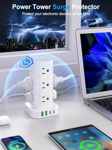 Power Strip Tower with Wireless Charger, Surge Protector with 12 Outlets - Image 6