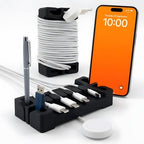 DeskBrick 2PK Silicone + Steel-Weighted Cord Holders for Desks. Weighted Cord Organizers & Cable Management for Desktops. Useful Phone Accessories & Cable Holders for Offices. No Adhesive. Black by CordBrick