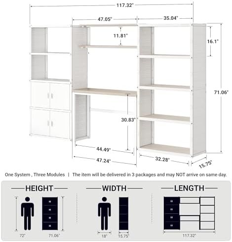 FLEXIMOUNTS 117"L Modular Garage Storage Cabinet with Workbench, White - Image 2