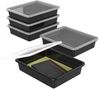 Storex Letter Size Flat Storage Tray – Organizer Bin with Non-Snap Lid for Classroom, Office and Home, Black, 5-Pack (62535U05C) by Storex