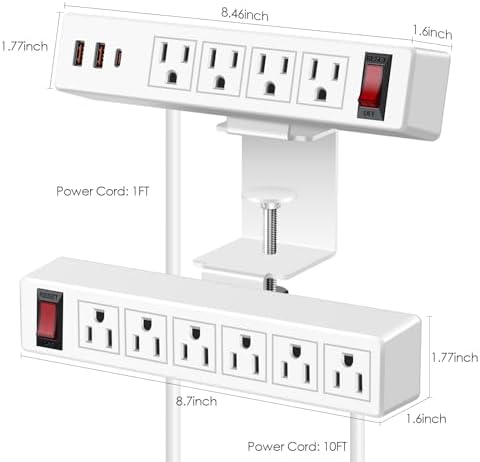 VILONG Desk Clamp Dual Layer Power Strip, 20W USB-C, 700J Surge Protector - Image 6