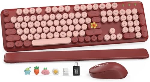 SABLUTE Wireless Keyboard Mouse Combo, Burgundy Red, Magnetic Wrist Rest by SABLUTE