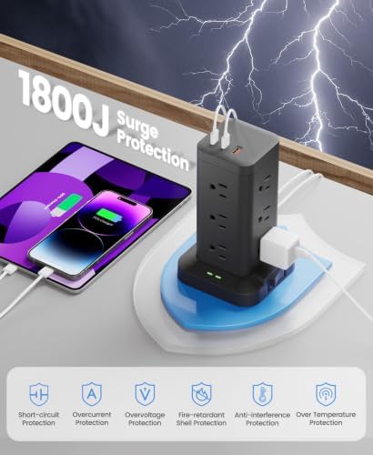 10ft Long Extension Cord, Flat Plug Surge Protector Power Strip - Image 4