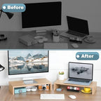 TEAMIX 2-Pack Monitor Stand Riser 20 inch, Wood Desk Computer Shelf, Maple - Image 7