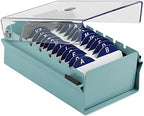 Acrimet Index Business Card Size File Holder Organizer Box Metal Base Heavy Duty (AZ Index Cards and Divider Included) (Green Color with Clear Crystal Plastic Lid Cover) by Organizingyourlife