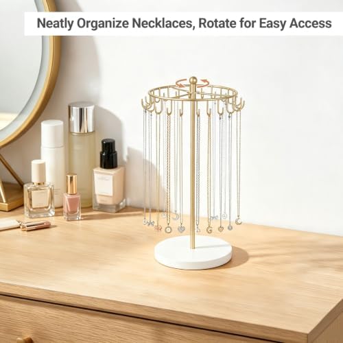 Dahey Keychain Holder Display Stand for Vendor, 22 Hooks Organizer for Desk and Rotating Necklace Holder, Metal Jewelry Display Stand with 22 Hooks - Image 6