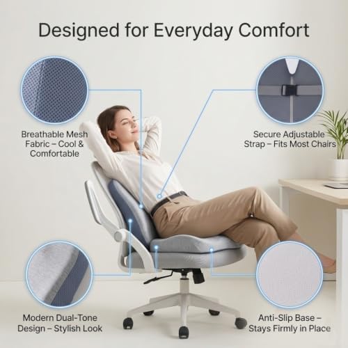 Seat Cushion Lumbar Support Pillow Set with Adjustable Strap - Image 3