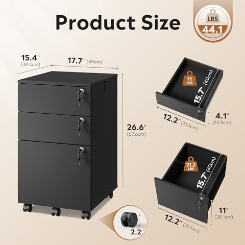 DEVAISE 3 Drawer Wood File Cabinet with Upgrade to 3 Individual Locks - Image 2