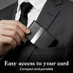 24 Pack Business Card Holder Case PU Leather Name Cards Holder RFID Blocking Credit Cards Carrier Metal Business Card Case with Magnetic Closure Business Card Wallet for Women or Men,Lychee Pattern - Image 5