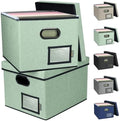 BALEINE File Organizer Box with Lid, Collapsible File Folder Organizer with Plastic Slide, Filing Box for Office Home Document Organizer Storage (Green, 2PK) by BALEINE