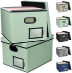 BALEINE File Organizer Box with Lid, Collapsible File Folder Organizer with Plastic Slide, Filing Box for Office Home Document Organizer Storage (Green, 2PK) by BALEINE