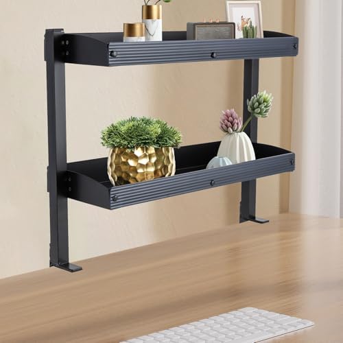 LYNICESHOP Clamp On Desk Shelf,2-Tier Adjustable Storage Organizer with Tray for Laptop, Office Supplies and Decor 22lbs Capacity per Shelf (Black/White) (Black) - Image 5