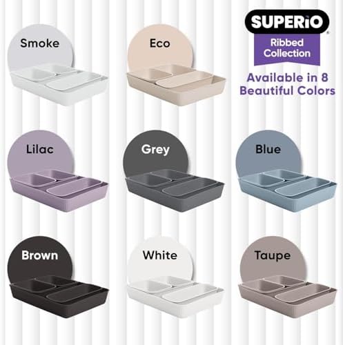 Superio Ribbed Collection - Decorative Plastic Desk Drawer Organizer Tray, Lilac Purple (Set of 5) Open Home Storage Bins Organizer Baskets, for Organizing Closet Shelves Drawer Shelf - Image 4