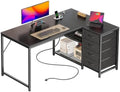 PRAISUN 43.3" Small L Shaped Desk with Power Outlets & 4 Drawers by PRAISUN