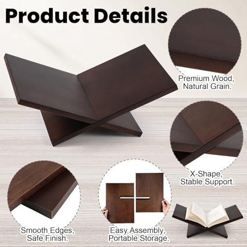 Honoson Open Display Wood Book Stand x Shaped Holder for Bible, Dark Walnut - Image 3