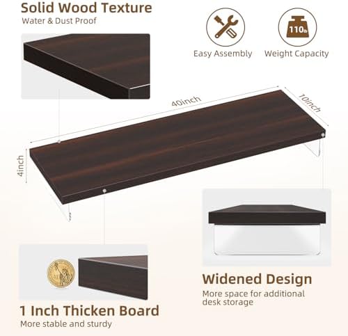Dual Monitor Stand Riser, 40" Large Computer Monitor Stands for 2 Monitors, Wooden Desktop Organizer Shelf for Office Desk Computer, Laptop, TV, Monitor, Printer - Image 3