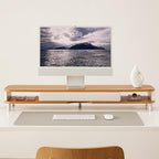 Fenge Dual Monitor Stand with Large Storage Drawer, 42.5" Desk Shelf, Oak - Image 6