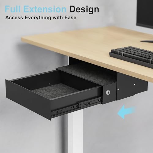 Under Desk Drawer with Lock, 13.8 Inch Slide-Out Metal Storage Drawer,Black - Image 5