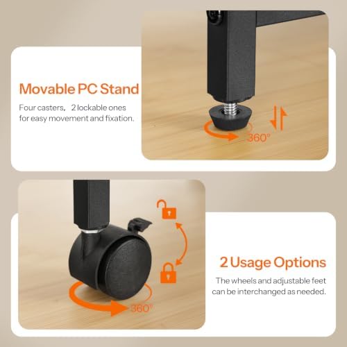HOOBRO Industrial Printer Stand, 2-Tier Mobile Printer Table, Rolling Cart with Power Outlets and USB Ports, Home Printer Stand with 2 Hooks, for Office, Living Room, Rustic Brown BF32UPS01 - Image 6